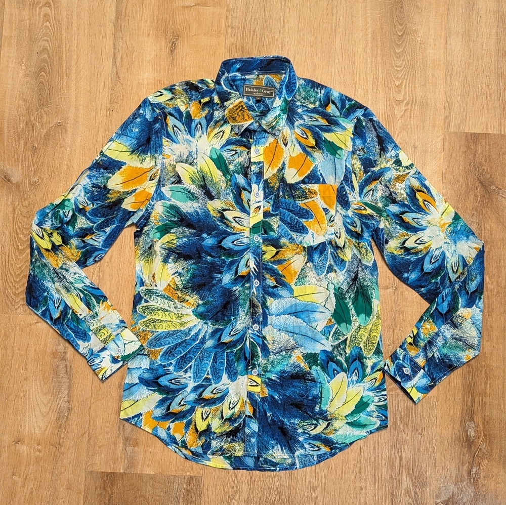 Paisley & Gray Slim Fit Colorful Feather Button Down Shirt Nwot